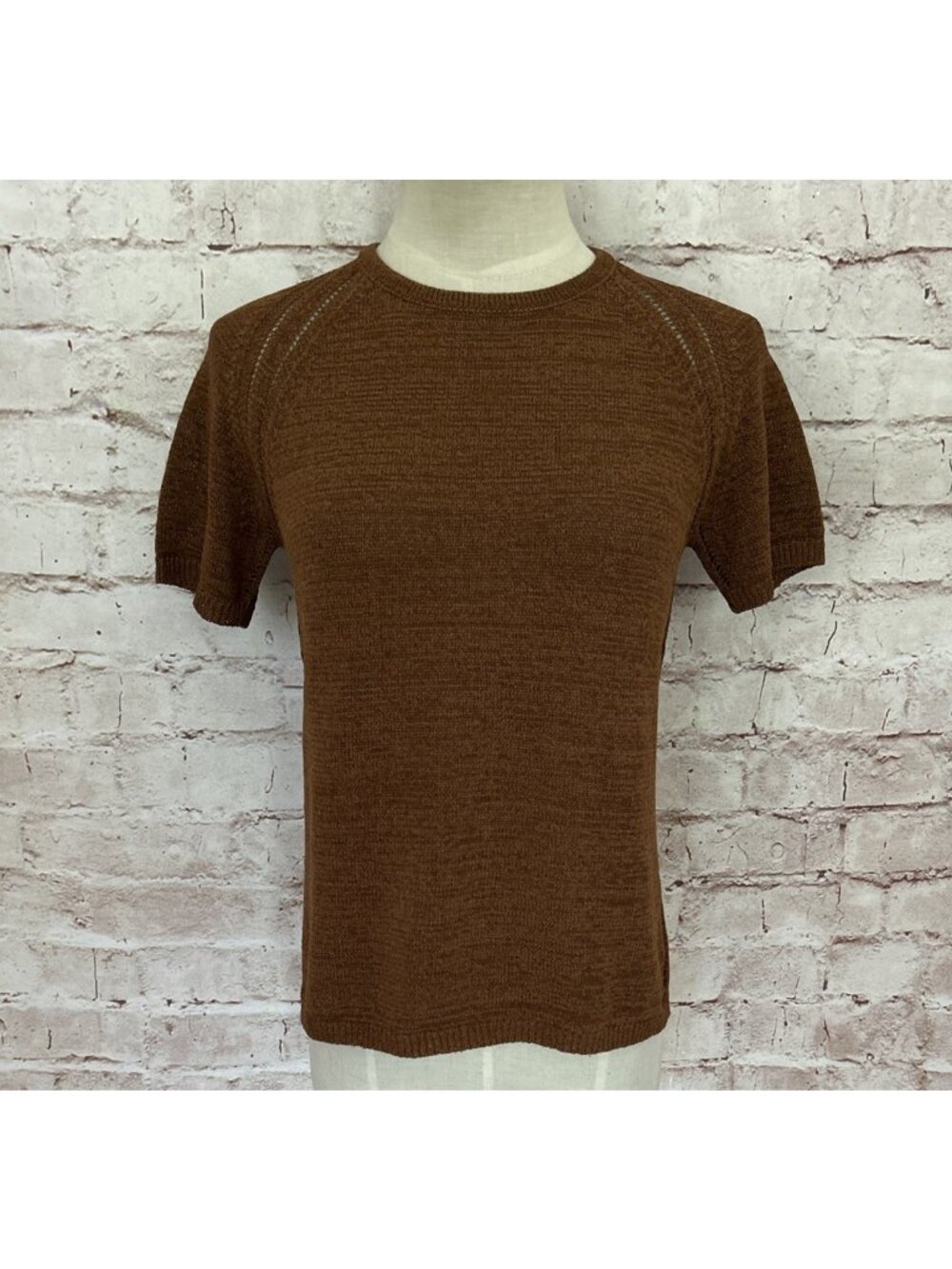 White + Warren Womens Pullover Sweater Brown Short Sleeve Raglan Vintage Size S